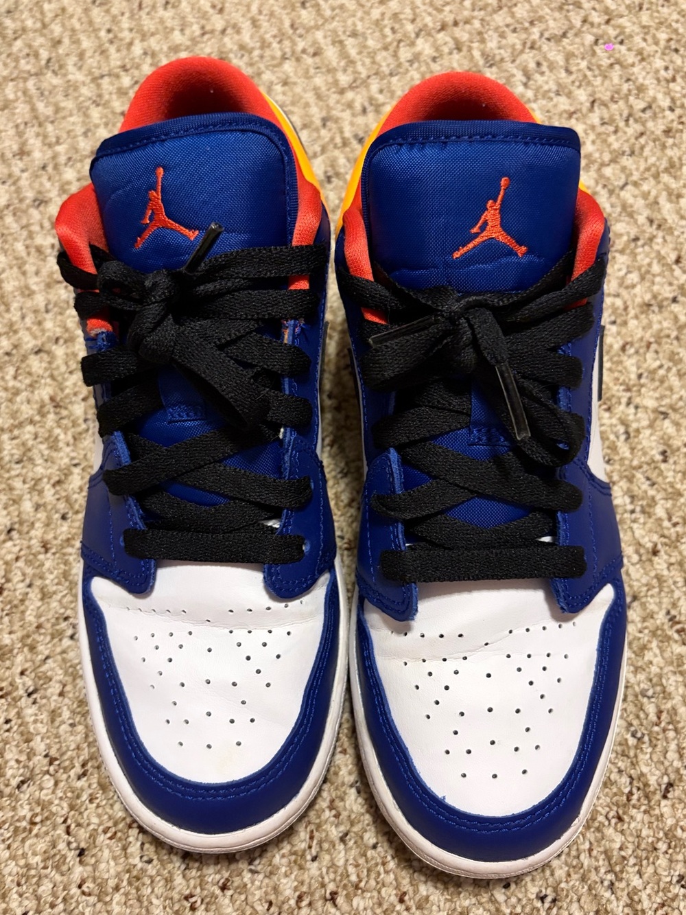 Jordan Low Top Sneakers in Blue/White with Yellow and Orange Accents